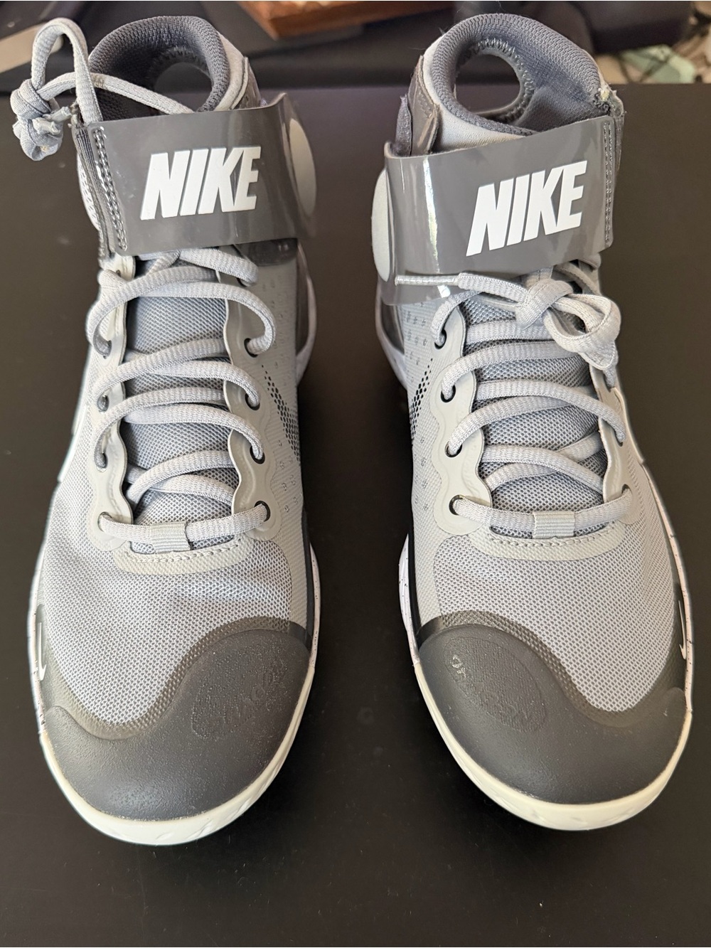 NIKE ALPHA HUARACHE ELITE 3 MID BASEBALL CLEATS SIZE 7 GREY WHITE CK0745-010